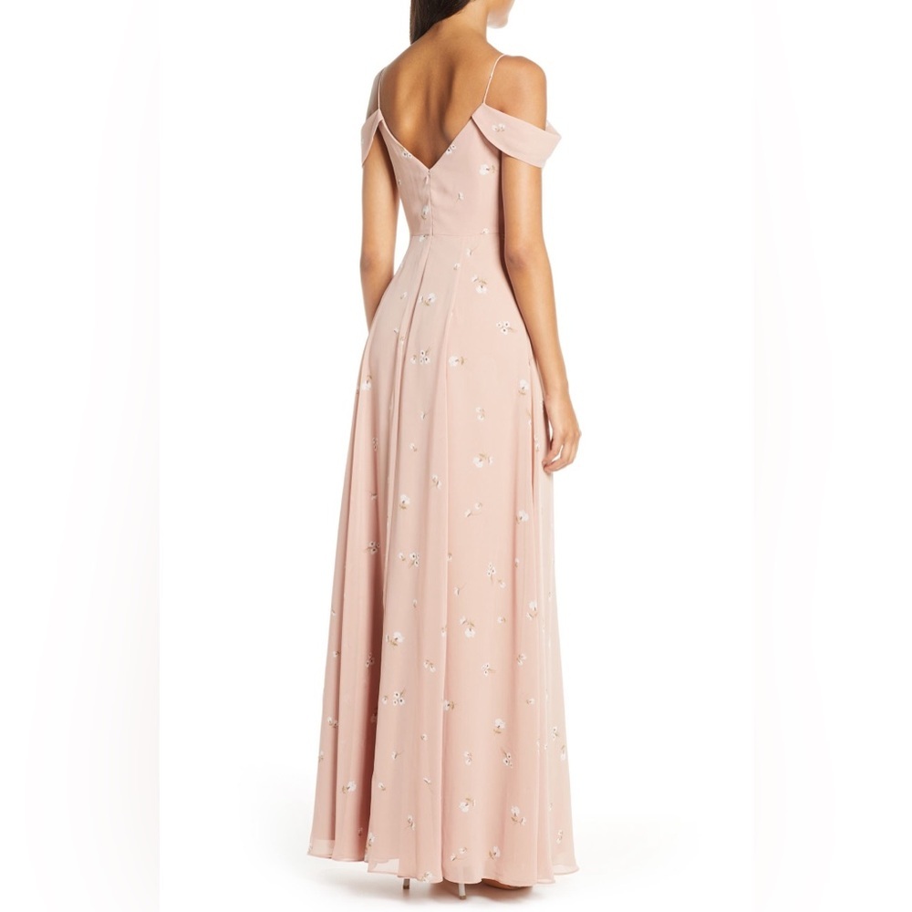 Jenny Yoo Priya Cold Shoulder Floral Chiffon Evening Dress 16 Blush Mauve Pink - Picture 3 of 11